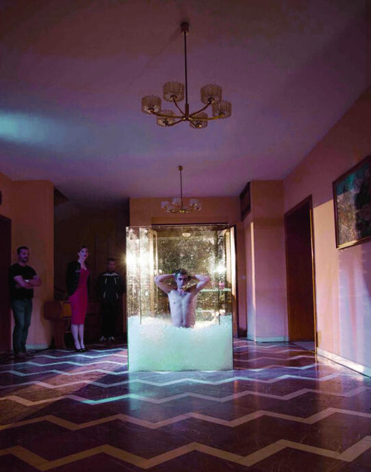 Installation performance, at the main entrance of the dictator's villa. Courtesy of Artist and MAM Foundation.