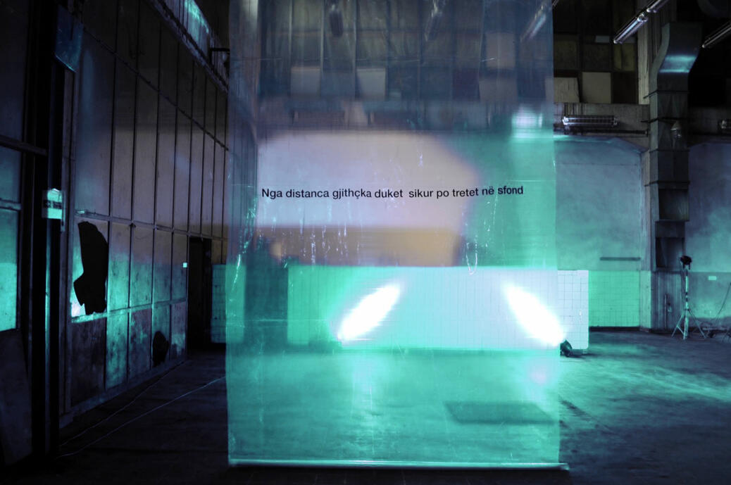 International performance at the Pyramid Building / former dictator’s museum. Courtesy of: Galleria Continua. Tirana – Albania
