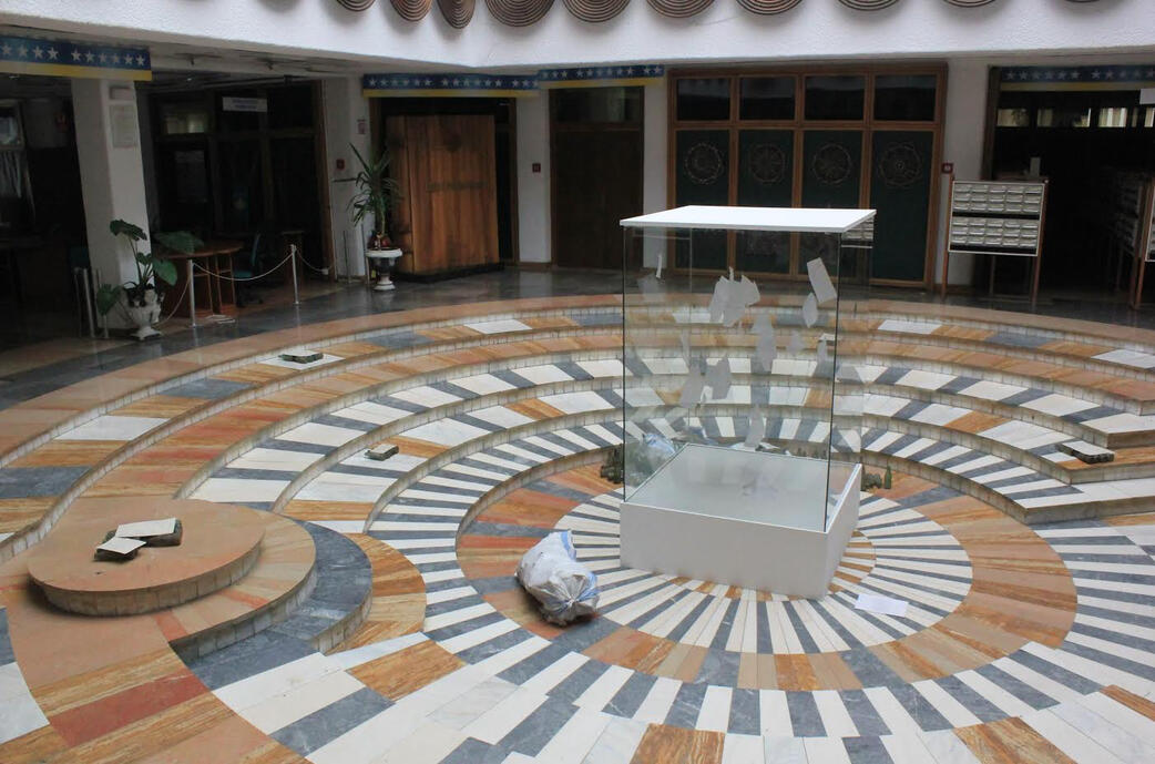 The moon, by artist: FATMIR MUSTAFA - KARLLO Curated by. Klod Dedja. October, 2014. The National Library of Kosovo. Prishtina- Kosovo.